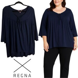 Regnax Women's Elegant Navy Boho Blouse XL NEW